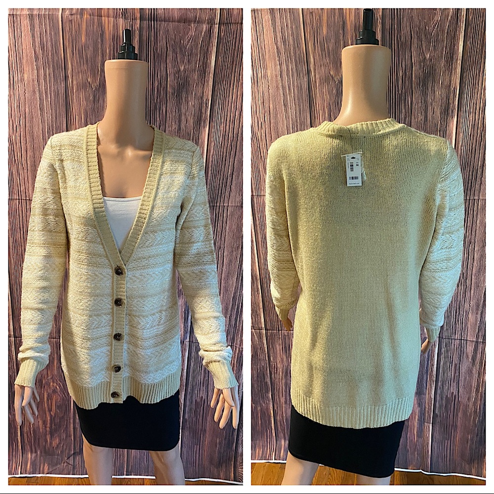 The Limited NWT medium light mustard yellow & white boho pattern knit cardigan